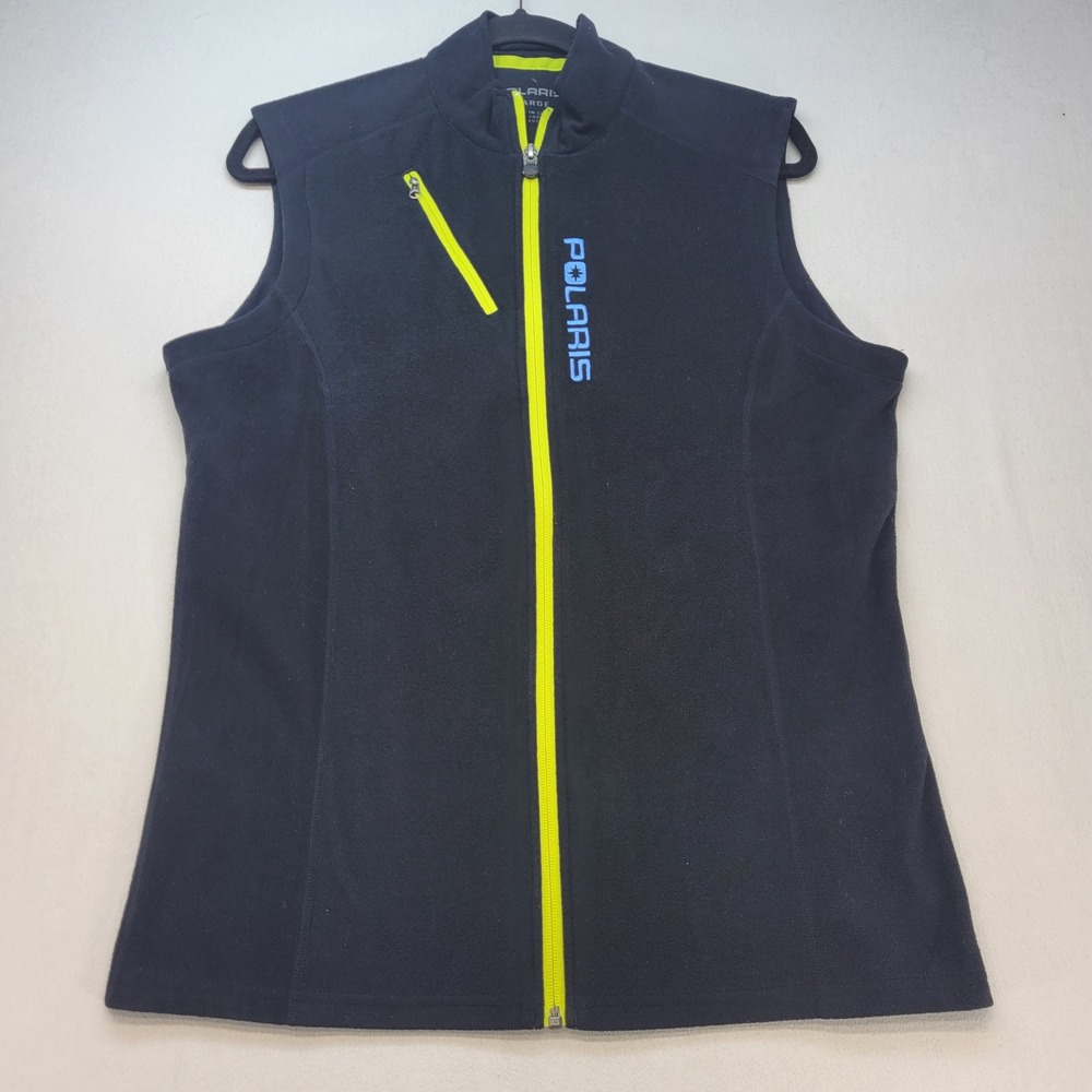 Polaris Fleece Vest Womens Large Blue Lime Green Full Zip Sleeveless Jacket